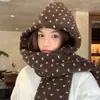 Gorro y Bufanda de Cachemir con Lunares Coreanos Todo en Uno con Capucha Moda de Invierno Protección para Orejas Caliente Protección para el Cuello Bufanda