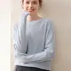 Estilo Suave e Simples~ Suéter de Cashmere para Mulheres com Gola de Bainha Enrolada Sem Costura Gola Redonda Solto Emagrecedor Tricô Suave e Aderente Camada Base de Suéter