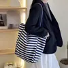 Bolso de Hombro Único Rayado de Gran Capacidad para Mujer, Bolso Tote Simple y Casual, Versátil para el Trabajo Diario, Bolso de Lona Casual, Bolso de Doble Cara