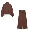 Z E-commerce Transfronteiriço 2026 Moda Feminina Europeia e Americana Casual Gola Alta Top com Zíper Curto + Conjunto de Calças Longas de Pernas Largas
