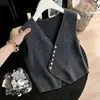 Tiro de verdade! Tiro de verdade! Colete de tricô com botões diagonais estilo francês para Outono/Inverno 2026 com elegante decote V