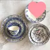 Plato Británico Original de Comercio Exterior Jbs Azul y Blanco de Cerámica con Color Bajo Esmalte Estilo Occidental para Filete, Plato de Cena, Tazón de Postre para Uso Doméstico