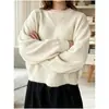 Roupas femininas de primavera e outono da Cross-border Wish, estilo europeu e americano, suéter de tricô casual de corte solto, manga longa, moderno, cor sólida, gola redonda, suéter versátil