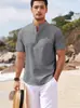 2025 Nueva Camisa de Manga Corta para Hombre Europea y Americana con Cuello Mao, Abotonada, Estampado de Cuadros de Piña, Camisa Casual para Hombre
