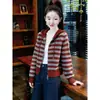 Cárdigan de Punto con Capucha y Cremallera a Rayas para Mujer, Nuevo Estilo Otoño, Estilo Perezoso, Artículo Popular, Abrigo Suéter Otoño/Invierno