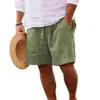 Shorts Masculino de Verão Algodão-Linho Transfronteiriço com Cordão na Cintura Elástica, Shorts de Praia Respirável, Estilo Casual Simples Versátil