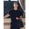 Camiseta lisa de cor sólida, peso pesado 280g, corte regular, manga curta para homens, corte slim, estilo verão, tecido Sorona, top estilo americano, moderno