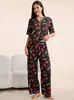 Conjunto de Dos Piezas para Mujer de Manga Corta con Solapa, Cardigan Estampado, Pijama y Ropa de Casa, Nuevo Estilo Europeo y Americano Transfronterizo para Primavera y Verano
