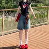 Shorts Jeans Vintage Azul Retro Americano de Cinco Pontas para Mulheres 2025 Novo Cintura Alta Solto Versátil Reta Perna Larga