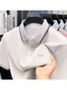 Camisa polo de seda helada de manga corta para hombre de alta gama, ropa de verano, top fino y fresco de negocios casual, camiseta con cuello de moda