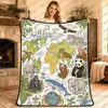 Manta con diseño de mapa de animales transfronterizo, hecha a medida, superventas en Amazon para niños y adultos, manta para pintar y garabatear a mano DIY