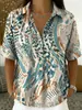 2026 Verano Transfronterizo Nuevo Top Casual para Mujer con Estampado Floral, Estilo Vacacional, Holgado, Cuello Solapa en V, Manga Corta
