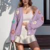 Cárdigan de Punto Estéreo con Flores Elegante Estilo Europeo y Americano Transfronterizo para Mujer Otoño e Invierno Cuello en V Manga Larga Chaqueta de Punto Oem/Odm