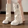 Botas de Pierna de Pantalón Cabeza Grande Chica Picante Mujer 2026 Suela Gruesa Aumentadoras de Altura Botas Largas Hasta la Rodilla Dulces Frescas High Top Botas de Jinete Petite