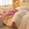 Juego de Cuatro Piezas de Color Liso de Terciopelo de Leche Invierno Engrosado Coral Terciopelo Sábana Funda Nórdica Ropa de Cama Terciopelo de Doble Cara