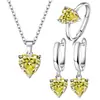 0003 Moda Europeia e Americana Anel Colar Brincos em Formato de Coração Vermelho Azul Verde Amarelo Branco Conjunto de Joias de Três Peças com Diamante de 5 Cores
