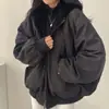 Jaqueta de algodão reversível com forro de fleece espesso estilo coreano para mulheres 2026, novo estilo de inverno, casaco de algodão com capuz de corte solto