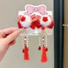 Clip de Pinza para Cabello con Borla Estilo Antiguo para Niños Accesorios para el Cabello Estilo Chino Pinza para el Cabello de Año Nuevo Flor de Cabeza de Terciopelo Rojo Dinastía Han Tocado para Bebé