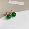 Pendientes de aro con forma de placa de incienso repelente de mosquitos, chapados en oro auténtico y ágata verde, estilo chino, con un aire atmosférico de alta calidad, sin agujeros.