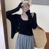 T386# [lavado con seis lanas] cárdigan de punto con tirantes de encaje, traje de temperamento simple, tirantes negros, talla única
