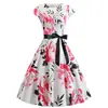Bestseller de Amazon 2019 Verano Comercio Exterior Retro Europeo y Americano Vestido de Mujer Cuello Redondo Sin Mangas Cintura Ceñida con Cinta Falda Amplia 8014