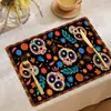 Vendedor Caliente de Amazon Calavera Mexicana Día de Muertos Estilo Western Salvamanteles Atmósfera de Terror Manteles Decorativos Cáñamo Almohadilla Aislante de Calor