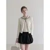 Cardigan de tricô Forever21 estilo coreano com gola boneca, color block, abotoamento frontal, conjunto de duas peças feminino de outono com top de regata, corte slim