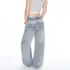 Jeans Anchos de Pierna Holgada para Mujer con Diseño de Hebilla Naranja#París, Estilo Perezoso, Delgado, Ocultan Imperfecciones, Personalidad, Versátiles, Pantalones Plátano