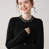 Atacado de Fábrica Outono e Inverno Novo de Alta Qualidade Gola Redonda Brilhante com Diamantes 100% Caxemira Pura Cardigan Tricotado Jaqueta Feminina Top