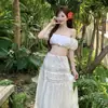 Nuevo Traje Bordado Estilo Resort de Nicho Ligeramente Transparente Pura Tentación Cintura Francesa Falda Larga de Playa Sin Cintura Blanco Isla Verano Playa