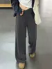 Calças Cinzas Wide-Leg Femininas Outono 2026 Novas Calças Reta Emagrecedoras de Cintura Alta Petite Estilo Preguiçoso Caimento Solto Roupa Esportiva