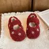 Sapatos Peludos de Cor Lisa para Meninas Outono/Inverno 2025 Pequenas Meninas Strass Solado Macio Antiderrapante Pequeno/Médio/Grande Infantil Plus Veludo Quente Sapatos de Algodão