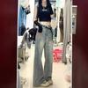 Jeans de pierna ancha de color claro para mujer, nuevo otoño temprano 2024, pantalones rectos de talle alto y corte holgado