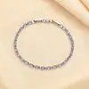 Pulsera Rectangular de Diamantes Morados de Moda Estilo Coreano para Mujer, Pequeña, Exquisita, Diseño de Alta Gama, Versátil, Completamente de Diamantes, Pulsera Simple de Moda