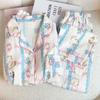 Algodón Nube Nuevo Lazo Gatito Lechero Estampado Pijama Otoño Mujer Manga Larga Dulce Ropa para el Hogar traje Foto Real Venta al por Mayor
