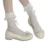 Calcetines nuevos tipo Mary Jane de estilo francés con lazo de encaje, calcetines transpirables estilo ballet, lindos calcetines de encaje Lolita para niñas