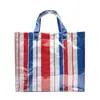 Venta Directa de Fábrica Bolsa de Compras Tejida de PVC Rayas Rojas y Azules Bolsa de Piel de Serpiente Bolsa Tote Impermeable Bolso de Mano de Color Contrastante de Moda