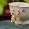 Conjunto de Brincos e Anel de Tulipa em Cloisonné de Jade Hetian Banhado a Ouro Conjunto de Três Peças Estilo Palaciano para Namorada