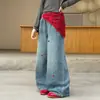 Calça Feminina Estilo Primavera e Outono 2026 Nova Calça Infantil Bordada com Flores de Perna Larga para Crianças de Meia-Idade e Mais Velhas Calça Bordada com Pentagrama