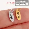Colgantes pequeños de acero inoxidable pulido en stock con las formas de corazón, hexágono, óvalo y rectángulo con logotipo y texto grabados con láser