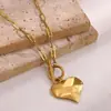 Collar con Colgante de Corazón de Acero Inoxidable Dorado, Sencillo y Único Corazón de Melocotón Cierre OT Cadena de Clip, Cadena para Clavícula Chapada en Oro