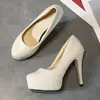 Salto Agulha Plataforma Super Alto Impermeável 12cm Bico Fino Feminino Sexy Boate Baixo Sapatilhas Bico Redondo Sapatos de Trabalho Pretos