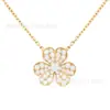 Fanjia Versión Alta Oro Rosa Pétalos Llenos de Diamantes Trébol Collar Pendiente de Flor de Trébol de un Solo Diamante Cadena para Clavícula
