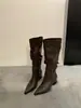 Botines para mujer de estilo europeo y americano, con punta fina, tacón grueso, fruncidos y apilados, nueva colección otoño/invierno 2026, botas de montar ajustadas estilo western hasta la pantorrilla