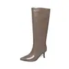 Botas de Caballero de Cuero Completo para Mujer Botas Altas Largas Estilo Nuevo Otoño/Invierno Piel de Vacuno de Segunda Capa Punta Fina Tacón de Aguja Botas de Tacón Alto Botas para Mujer No por Encima de la Rodilla