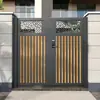 Puerta de Patio de Aleación de Aluminio, Puerta Sólida de Hierro Forjado para Exteriores de Villa, Valla de Patio de Casa Rural, Arco de Jardín con Textura de Madera