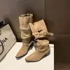 2026 Elegantes Botas Altas de Tacón Grueso Estilo Retro con Hebilla de Cinturón Botas Arrugadas Holgadas Botas de Caña Alta Estilo Vaquero Occidental para Mujer