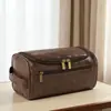 Bolsa de aseo para hombre de gran capacidad, Bolsa cosmética impermeable de PU portátil, Bolso de mano simple para viaje de negocios, Bolsa de almacenamiento