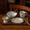 Juego de cubiertos para una persona, juego de cuenco y plato de cerámica, cuenco de arroz de cerámica rústica vintage, platos para restaurante en casa, cuencos y bandejas al por mayor