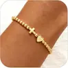 Pulsera Transfronteriza Nueva Simple de Corazón Cruzado con 26 Letras para Mujer, Pulsera de Cuentas de Cobre de 4 mm de Moda y Versátil